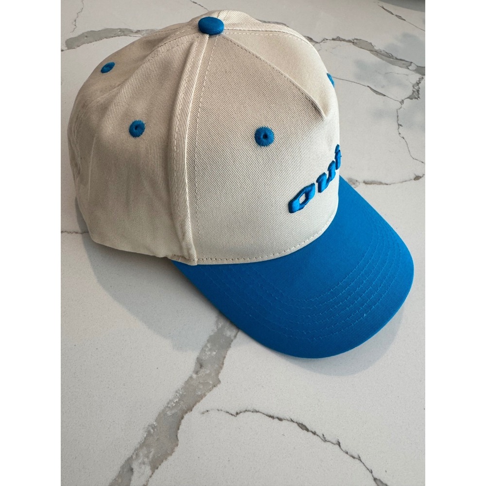 Oui Embroidered Snapback Hat Tan Blue Two Tone Stronger Than Most Cap Mens - Picture 6 of 6